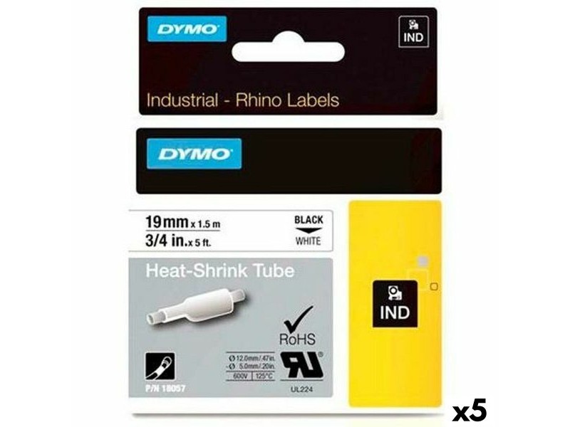 Комплект Термосвиваеми Тръби Rhino Dymo ID1-19 19 x 1,5 mm Черен Бял (5 броя)