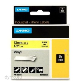 Ламинирана лента за етикетиране Rhino Dymo ID1-12 12 x 5,5 mm Черен Жълт Винил Самозалепващи (5 броя)