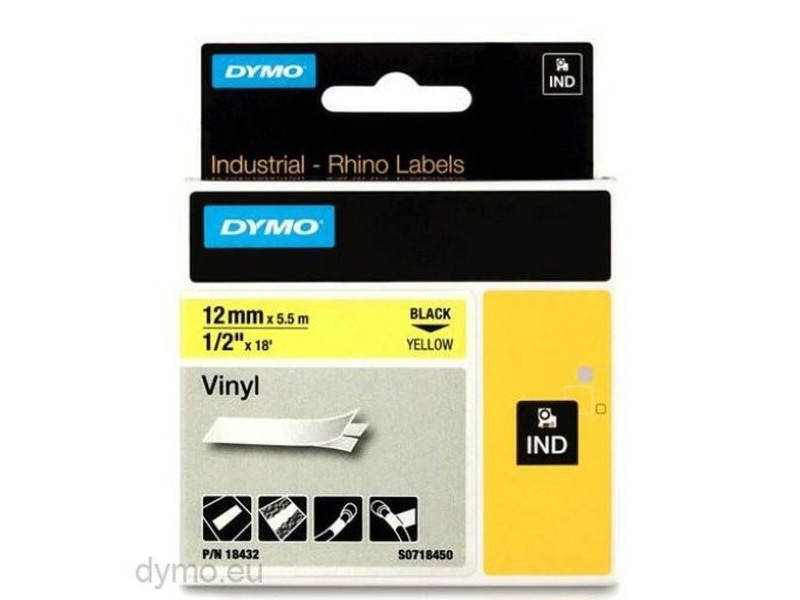 Ламинирана лента за етикетиране Rhino Dymo ID1-12 12 x 5,5 mm Черен Жълт Винил Самозалепващи (5 броя)