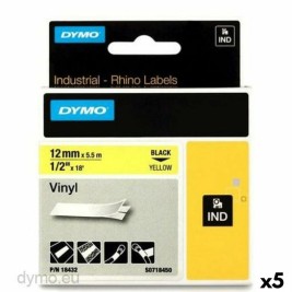 Ламинирана лента за етикетиране Rhino Dymo ID1-12 12 x 5,5 mm Черен Жълт Винил Самозалепващи (5 броя)