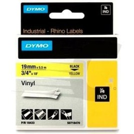 Ламинирана лента за етикетиране Rhino Dymo ID1-19 19 x 3,5 mm Черен Жълт Самозалепващи (5 броя)