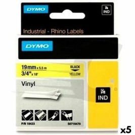 Ламинирана лента за етикетиране Rhino Dymo ID1-19 19 x 3,5 mm Черен Жълт Самозалепващи (5 броя)