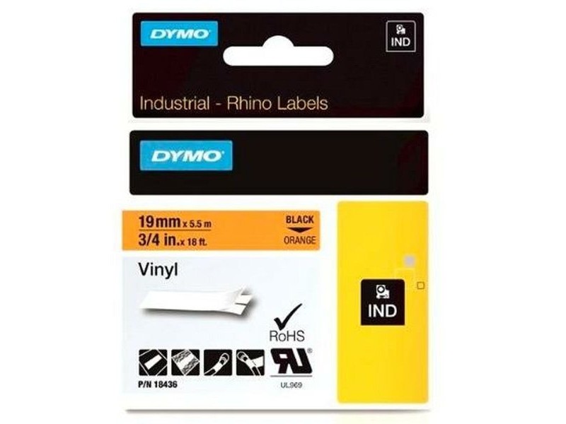 Ламинирана лента за етикетиране Rhino Dymo ID1-19 Черен Оранжев 19 x 5,5 mm Самозалепващи Винил (5 броя)