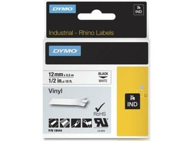 Ламинирана лента за етикетиране Rhino Dymo ID1-12 12 x 5,5 mm Черен Бял Винил Самозалепващи (5 броя)