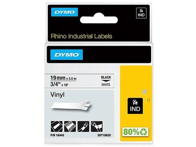 Ламинирана лента за етикетиране Rhino Dymo ID1-19 19 x 5,5 mm Черен Бял Винил Самозалепващи (5 броя)