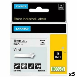 Ламинирана лента за етикетиране Rhino Dymo ID1-19 19 x 5,5 mm Черен Бял Винил Самозалепващи (5 броя)