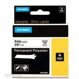 Ламинирана лента за етикетиране Rhino Dymo ID1-9 9 x 5,5 mm Черен полиестер Бял (5 броя)