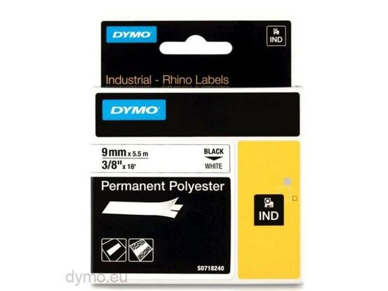 Ламинирана лента за етикетиране Rhino Dymo ID1-9 9 x 5,5 mm Черен полиестер Бял (5 броя)