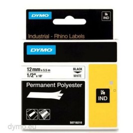 Ламинирана лента за етикетиране Rhino Dymo ID1-12 12 x 5,5 mm Черен Бял Самозалепващи (5 броя)