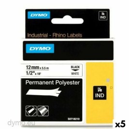 Ламинирана лента за етикетиране Rhino Dymo ID1-12 12 x 5,5 mm Черен Бял Самозалепващи (5 броя)