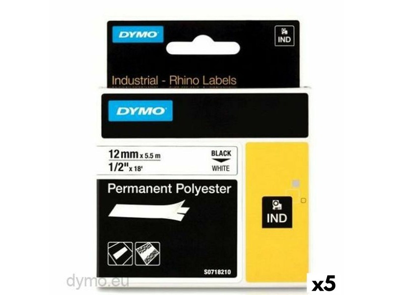 Ламинирана лента за етикетиране Rhino Dymo ID1-12 12 x 5,5 mm Черен Бял Самозалепващи (5 броя)