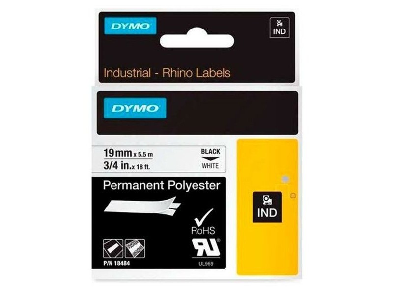 Ламинирана лента за етикетиране Rhino Dymo ID1-19 19 x 5,5 mm Черен полиестер Бял Самозалепващи (5 броя) Ламинирана лента за етикетиране Rhino Dymo ID1-19 19 x 5,5 mm Черен полиестер Бял Самозалепващи (5 броя)