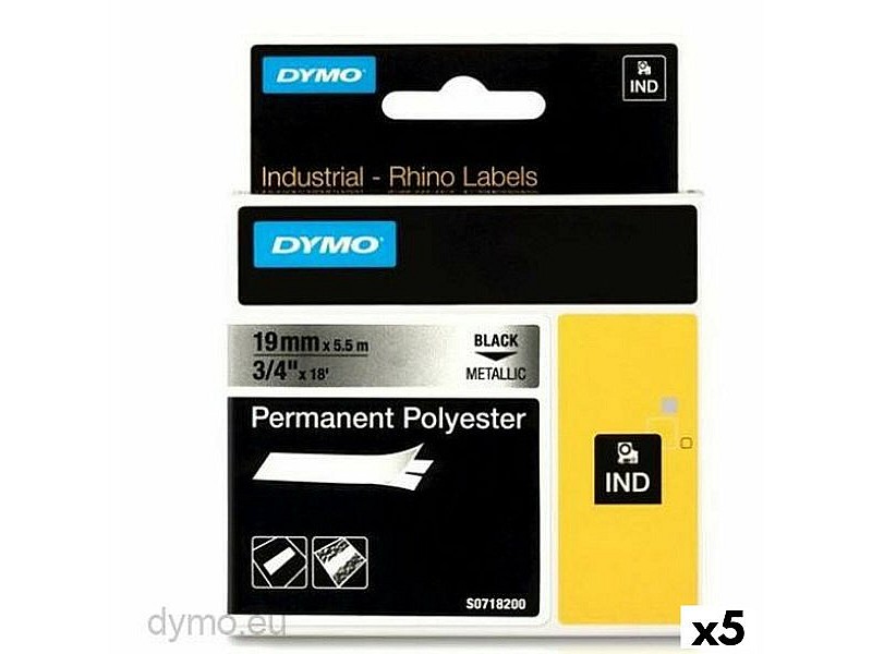 Ламинирана лента за етикетиране Rhino Dymo ID1-19 19 x 5,5 mm Черен Сив Самозалепващи (5 броя)