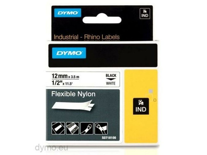Ламинирана лента за етикетиране Rhino Dymo ID1-12 12 x 3,5 mm Черен Бял Самозалепващи (5 броя)