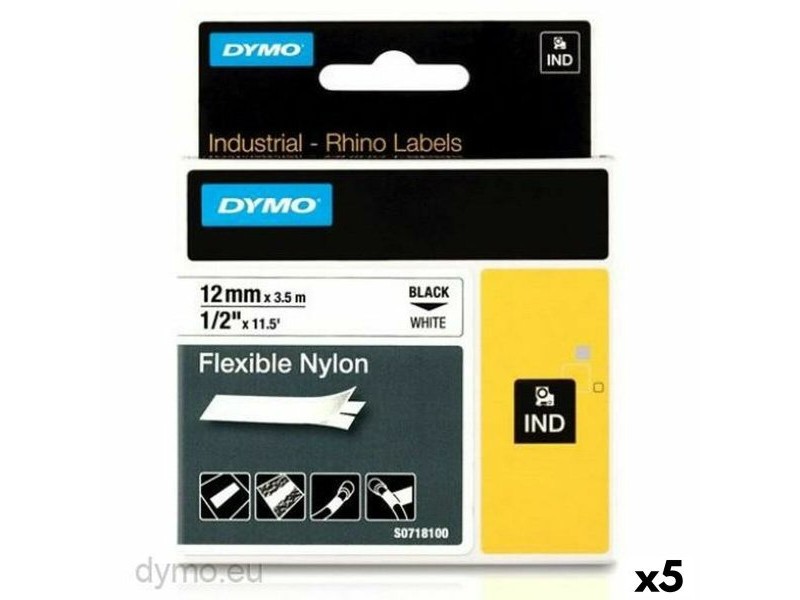 Ламинирана лента за етикетиране Rhino Dymo ID1-12 12 x 3,5 mm Черен Бял Самозалепващи (5 броя)