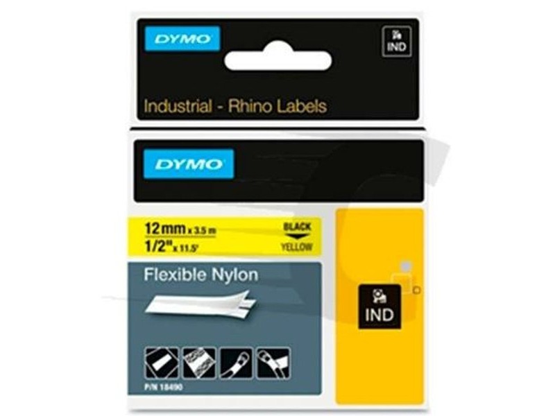 Ламинирана лента за етикетиране Rhino Dymo ID1-12 Жълт Черен 12 x 3,5 mm Самозалепващи (5 броя)