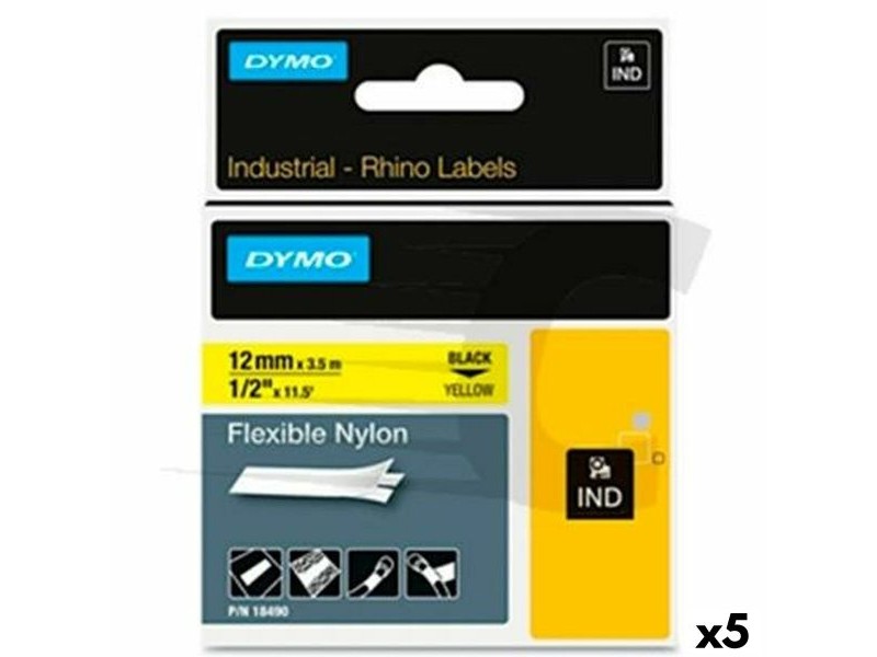 Ламинирана лента за етикетиране Rhino Dymo ID1-12 Жълт Черен 12 x 3,5 mm Самозалепващи (5 броя)