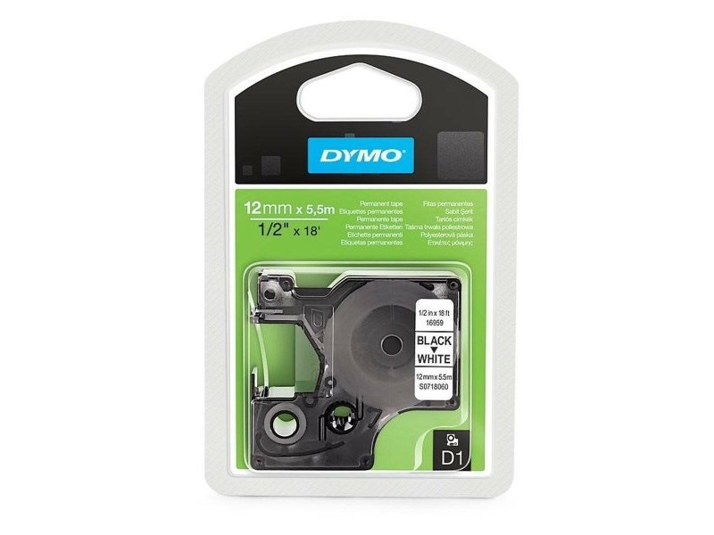 Ламинирана лента за етикетиране Dymo D1 16959 12 mm x 5,5 m Черен полиестер Бял (5 броя)