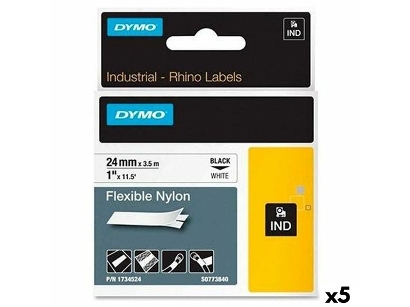 Ламинирана лента за етикетиране Dymo Rhino Черен Бял (5 броя)