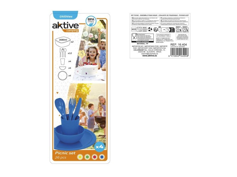 Комплект за пикник Aktive 22,5 x 1,5 x 22,5 cm полипропилен (4 броя)