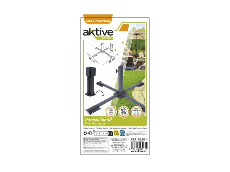 Base pour parapluie Aktive 86 x 34 x 86 cm Черен Метал (2 броя)