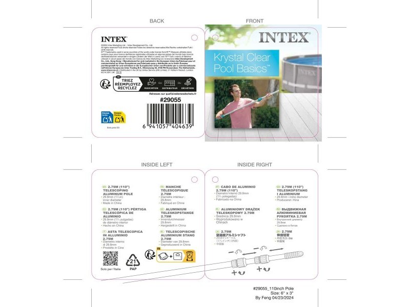 Телескопична дръжка Intex 3 x 279 x 3 cm (24 броя)