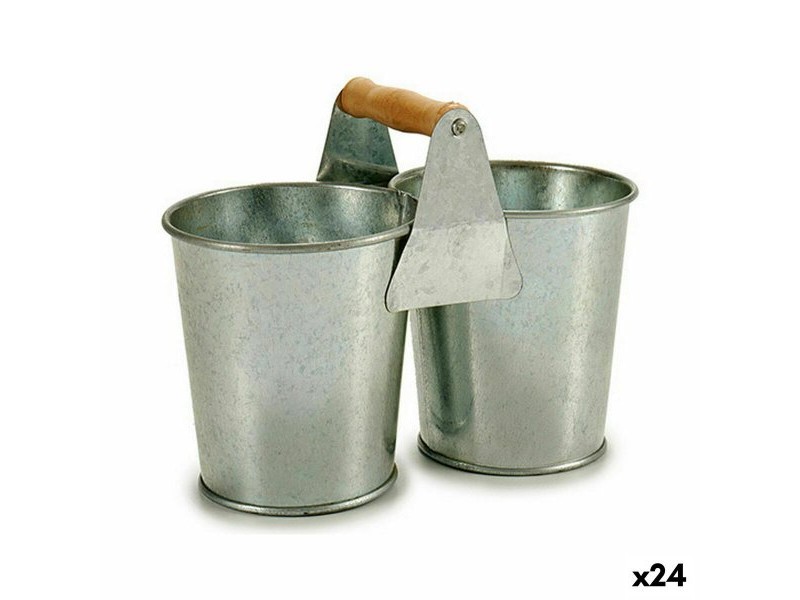 Саксия Ibergarden Кафяв Сребрист Дървен цинк Двоен 20 x 15 x 10,2 cm (24 броя)