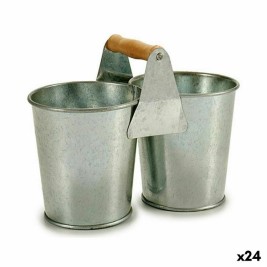 Саксия Ibergarden Кафяв Сребрист Дървен цинк Двоен 20 x 15 x 10,2 cm (24 броя)