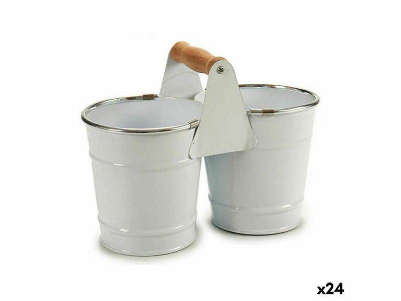 Саксия Ibergarden Бял Сребрист Дървен цинк Двоен 20 x 15 x 10,2 cm 20,5 x 15 x 10,2 cm (24 броя)