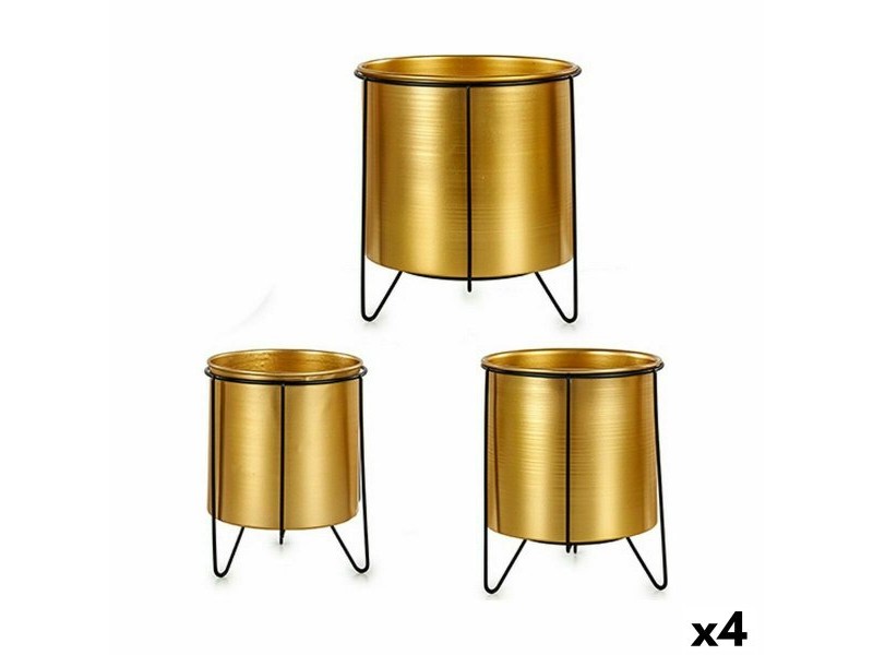 Комплект саксии Gift Decor Черен Златен Метал 21,5 x 22,5 x 21,5 cm (4 броя)