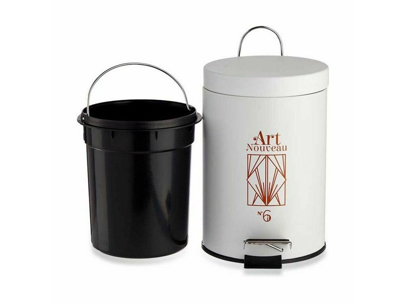 Кошче с педал Berilo Art Nouveau Бял Бронз Стомана Пластмаса 3 L (6 броя) Кошче с педал Berilo Art Nouveau Бял Бронз Стомана Пластмаса 3 L (6 броя)