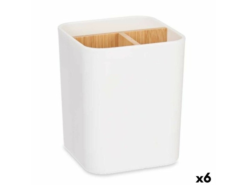 Поставка за четка за зъби Berilo Бял Бамбук полипропилен 9 x 11 x 9 cm (6 броя)