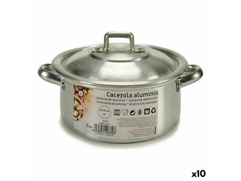 Касерола с Капак Kinvara Сребрист Ø 14 cm 1 L 20,5 x 7 x 14 cm 20,5 x 9,5 x 16 cm 14 x 7 x 20,5 cm (10 броя)