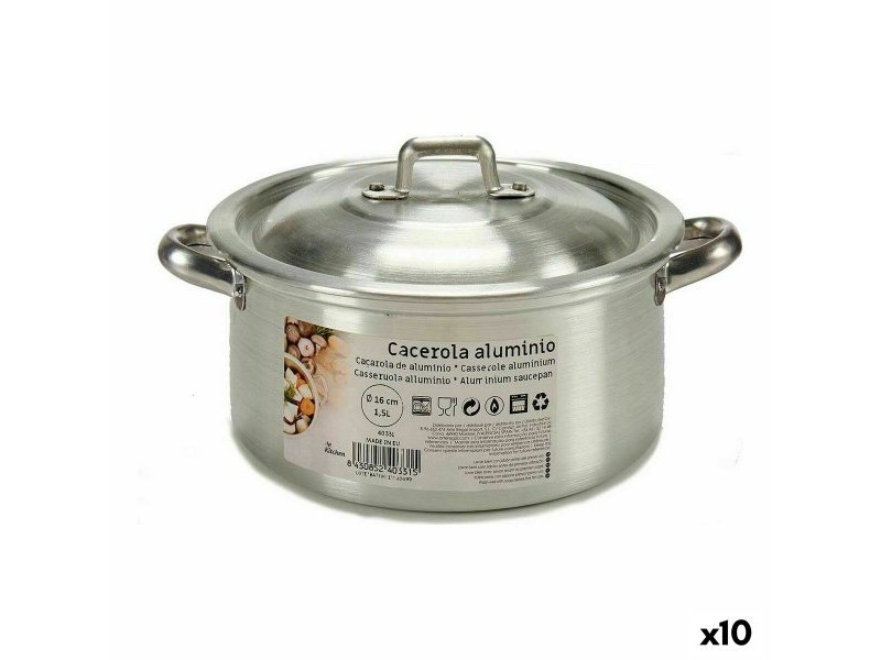 Касерола с Капак Kinvara Сребрист 1,5 L 18 x 10 x 23,5 cm 23,5 x 10 x 18 cm (10 броя)