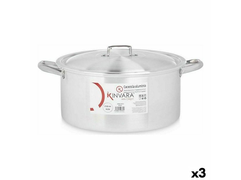 Касерола с Капак Kinvara Сребрист 12,5 L 44 x 19 x 35 cm (3 броя)