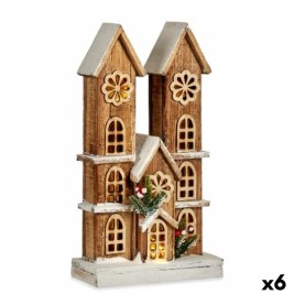 Декоративна фигурка Krist+ Бял Кафяв Къща 25 x 46 x 9 cm Светлина (6 броя)