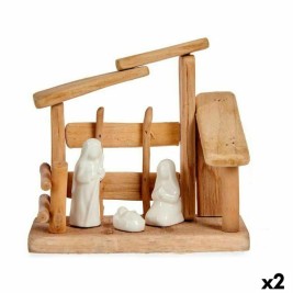 Рождествена Коледна Сцена Krist+ Бял Естествен Дървен Керамика 18 x 17 x 8 cm (2 броя)