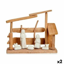 Рождествена Коледна Сцена Krist+ Бял Естествен Дървен Керамика 10 x 21 x 25 cm (2 броя)