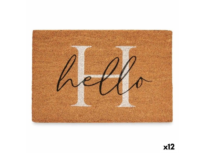 Изтривалка за Врата Gift Decor Hello Бял Черен Естествен PVC 100 % PVC Кокосови влакна 60 x 1 x 40 cm (10 броя) (12 броя)