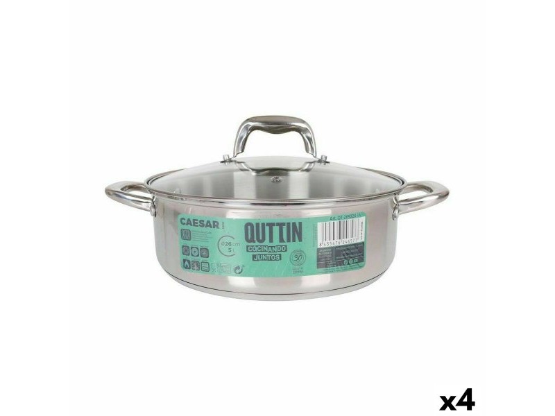 Касерола със Стъклен Капак Quttin Caesar Ø 26 x 9 cm Стомана (4 броя)