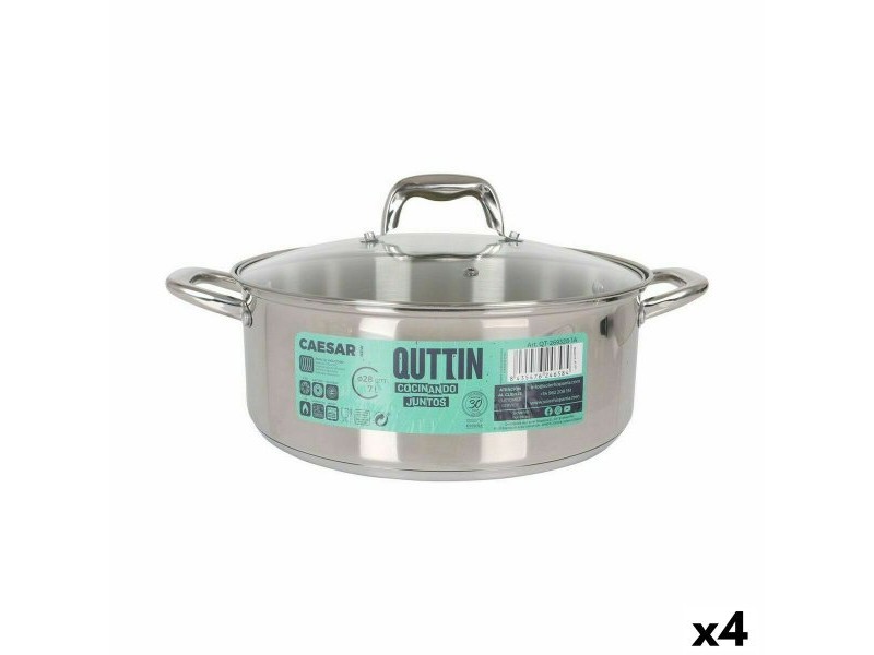 Касерола със Стъклен Капак Quttin Caesar Ø 28 x 11 cm Стомана (4 броя)