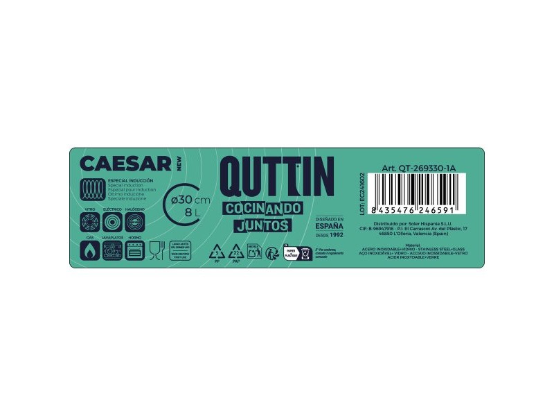 Касерола със Стъклен Капак Quttin Caesar ø 30 x 11,5 cm Стомана (2 броя)