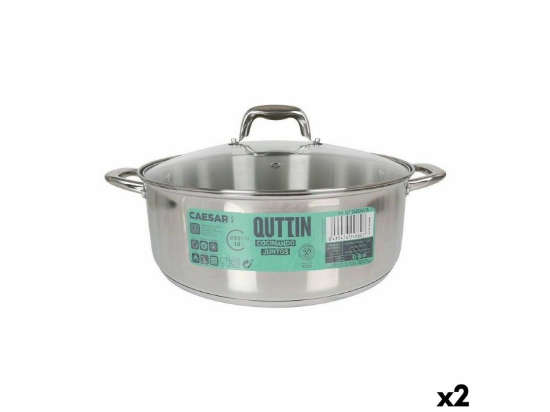 Касерола със Стъклен Капак Quttin Caesar ø 32 x 12,5 cm Стомана (2 броя)