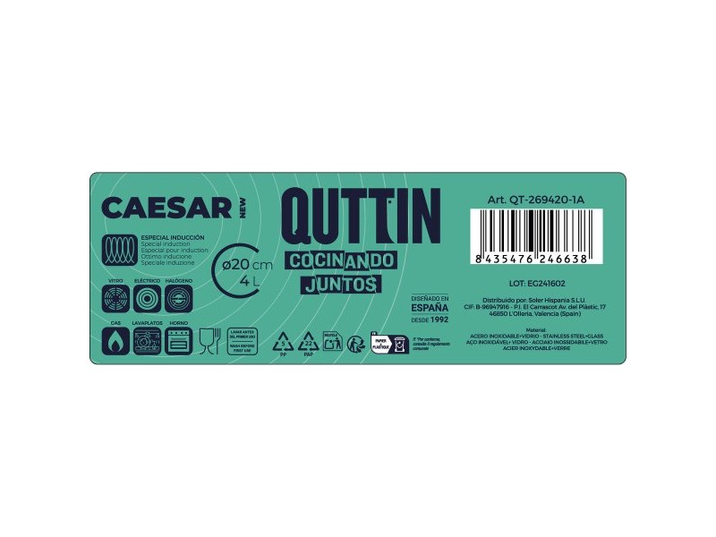 Тенджера със Стъклен Капак Quttin Caesar Стомана ø 20 x 13,5 cm (6 броя)