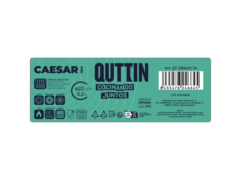 Тенджера със Стъклен Капак Quttin Caesar Стомана ø 22 x 14,5 cm (4 броя)
