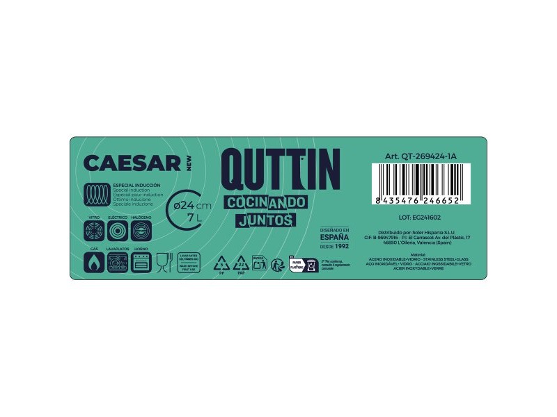 Тенджера със Стъклен Капак Quttin Caesar Стомана ø 24 x 15,5 cm (4 броя)