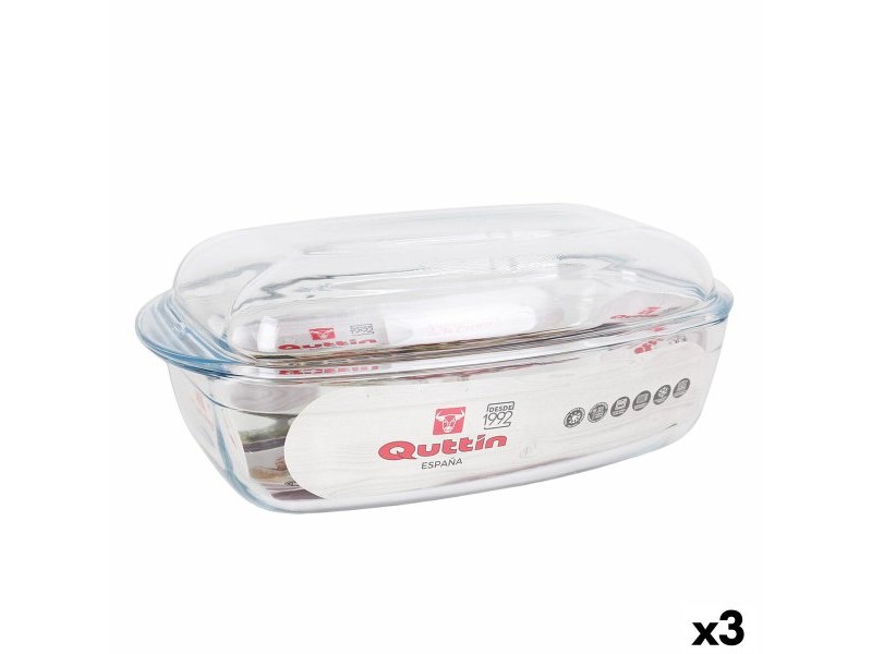 Касерола с Капак Quttin   Прозрачен Cтъкло 6,7 l 37 x 22 x 14,1 cm (3 броя)