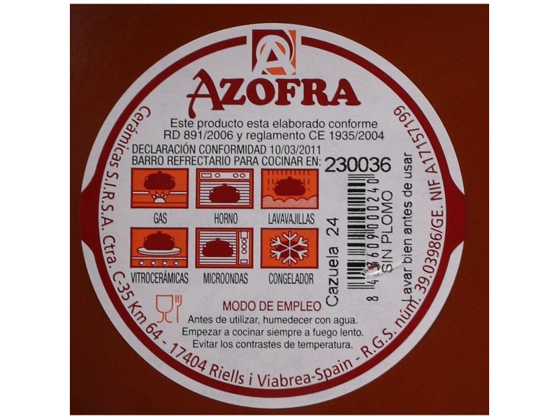 Тенджера Azofra Печена глина 23 x 23 x 5,5 cm (7 броя)