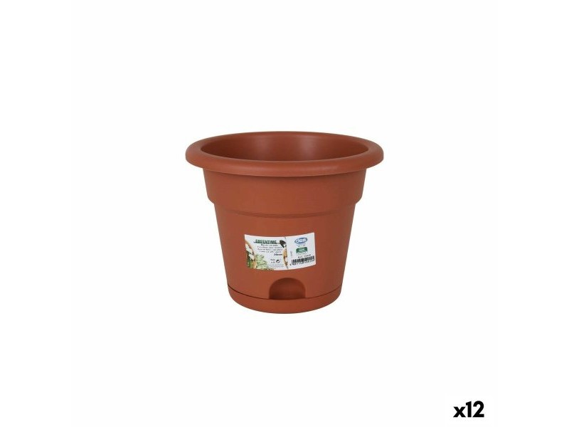 Саксия за Цветя с Чинийка Dem Greentime Кафяв 20 x 20 x 16 cm (12 броя)