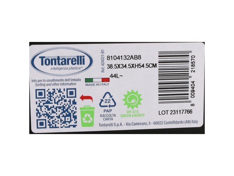 Кошче за Боклук Tontarelli Coverline Син 44 L Черен 38,5 x 34,5 x 54,5 cm (6 броя)